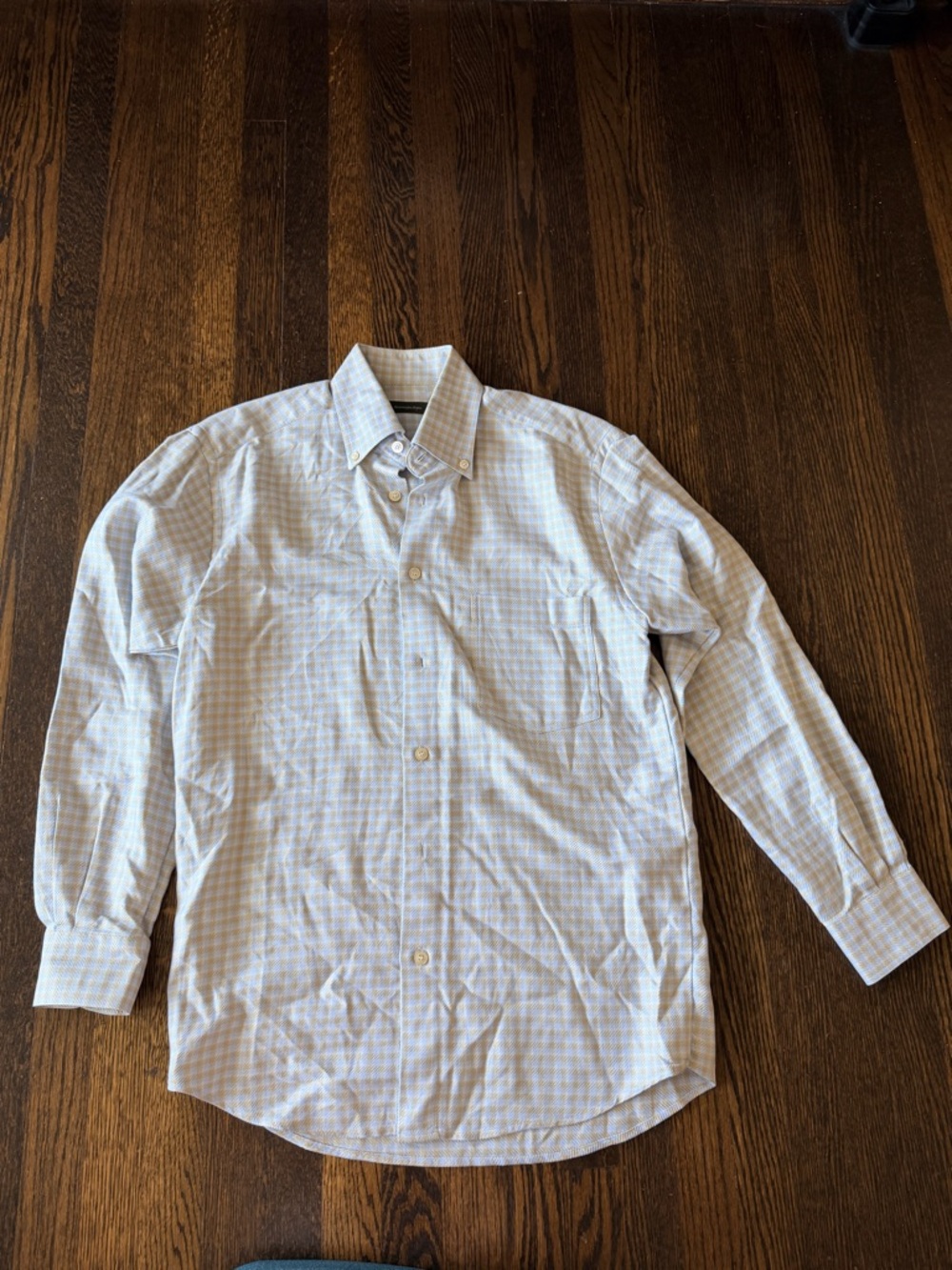 Ermenegildo Zegna Pale Blue and White Check Button-Down Dress Shirt medium